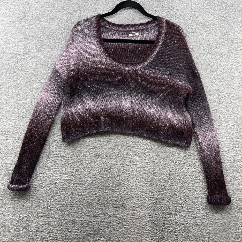 Ecote Women Crop Sweater Purple Ombre Scoop Neck Long Sleeve Wool Size XS